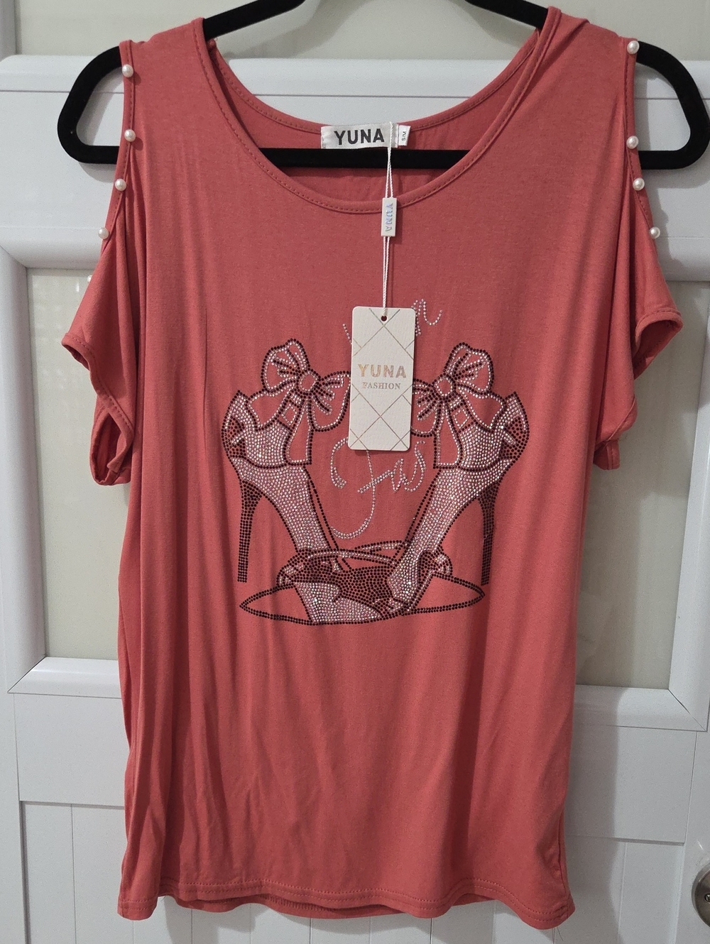 Women's Coral Cold-Shoulder Embellished Top